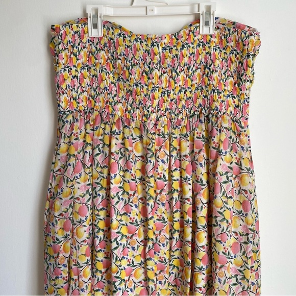 AQUA lemon print cotton smocked strapless midi dress XL - Picture 8 of 8